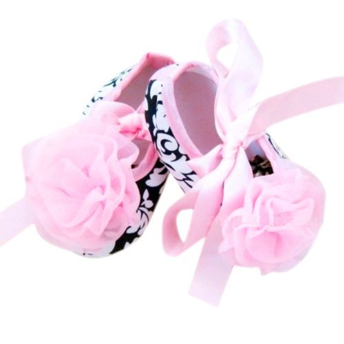 SODIAL(R) Toddler Infant Baby Girl Shoes Soft Soles Non-slip Pink Silk Ribbon Shoes (for 0-6 Months)