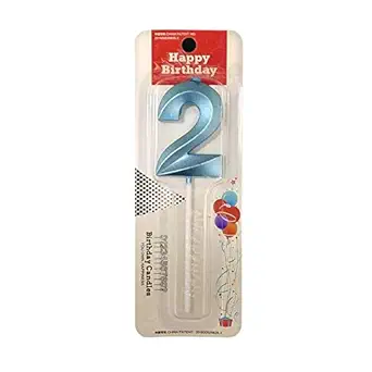 Juzfun Metallic Birthday Number Candle 2 (Blue) for 2nd Celebration Cake Decoration, Anniversary Kids Party Supplies