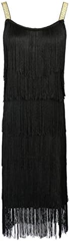 Choies Women's Black 1920s Layered Tassel Cami Shift Dress with Headband XL