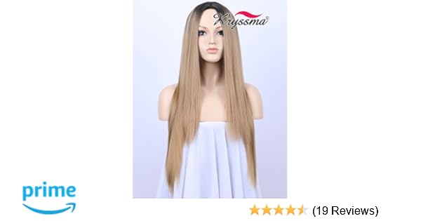K Ryssma Black Rooted Honey Blonde Wig Natural Looking Middle Part
