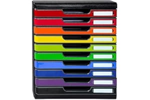 Exacompta - Réf. 302798D - MODULO A4 - Caisson 10 tiroirs fermés pour documents A4+ - Dimensions extérieures : Profondeur 35 x largeur 28,8 x Hauteur 32 cm - Noir/arlequin glossy