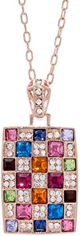 Suffolk Jewelry Necklace with Colourful Pendant – 18 K Rose Plated Jewellery Necklace – Multiple Gems Jewellery Necklace – Chain Length 40cm + 5cm - Colorful Mosaic Pendant