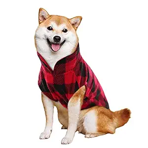 KAMA BRIDAL Dog Spring Coat Dog Pullover Dog Fleece Vest for Cats Small and Medium Dogs Thin Dog Sweater Red & Black Plaid