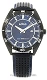 Lorus Mens schwarzes Lederarmband blaues Zifferblatt RH971GX9