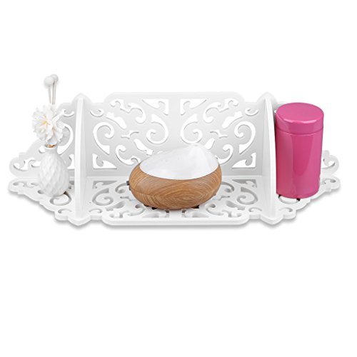 Finether weißes Wandregal Hängeregal Schweberegal kleines Deko Regal im Barock Stil für Wohnzimmer Badezimmer zur Aufbewahrung von Dekoartikel Toilettenartikel Fotorahmen aus WPC Wandmontage weiß 53 x 15 x 15 cm - 3