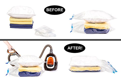 Conjunto de 6 bolsas de almacenaje al vacío para ropa, 2 grandes (100 x 80 cm), 2 medianas (80 x 60 cm) y 2 pequeñas (60 x 50 cm) Extra fuerte, doble cremallera y sellado triple. Ideal para ropa, edredones, almohadas, cortinas y viajar. Bomba de vacío incluida. - Imagen 5