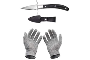HONDEX Set mit Austernmesser und Schnittfeste Handschuhe Austernöffner und Schnittschutzhandschuhe für Muscheln oder Hartkäse geeignet - Oyster Knife (Küche, Gartenarbeit, DIY) (Mittel/Schwarz)