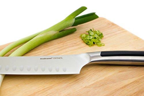 makami Master Santoku – extrascharfes massives Santokumesser mit Kullenschliff und Griff aus Edelstahl in edler Geschenkverpackung - 6