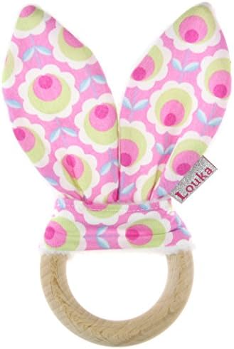 Louka Teether (Rabbit Ears with) – Beech Wood and Fabric. Unisex Baby Name – Handmade.