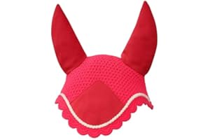 BOW & ARROW EQUESTRIAN Bow and Arrow Equestrian Horse Ear Bonnet – Breathable Horse Fly Hood - Fly Mask with Ears – Soft Mesh Fly Mask for Horses with Crochet Trim Stylish Ear Bonnet for Show & Training | Pink Full
