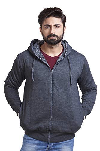 ADBUCKSWinter Wear Jacket Inside Full Black & White Fur & Made by Rich Cotton Fabric with Hoodies for Mens