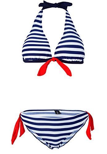 Aidonger Damen Klassich Bikini mit Streifen Pin Up Padded weitere Farben, S-2XL
