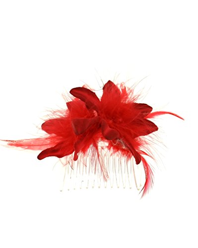 Zac's Alter Ego® Fur & Feathers Fascinator/ Flower on Comb (Red)
