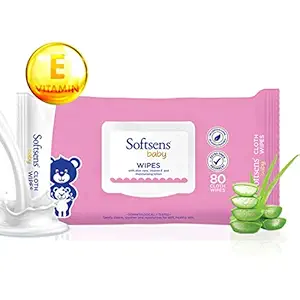 Softsens Baby Extra Thick & Soft Moisturizing Wet Wipes with Aloe Vera, Vitamin E and Lotion, 20 Pcs