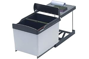 GOLLINUCCI Poubelle coulissante - 2 bacs - 32 l - Nombre de seaux : 2 - Décor : Gris - Contenance : 32 L - Pour caisson de largeur : 400 mm - Hauteur : 372 mm - Profondeur : 475 mm - Largeur : 343 mm - Amortisse