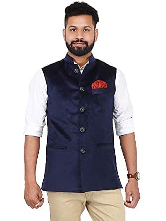 Buy Amogue Mens Navy blue Velvet Nehru 