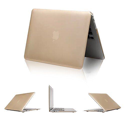 tinxi® Zweiteilige Matte Gummierte Harte Schutzhülle für Apple Macbook Air 13,3 Zoll Hülle Cover Schale Schutz Hülle Tasche Etui Case Shell Hard Plastik transparent mattiert gold