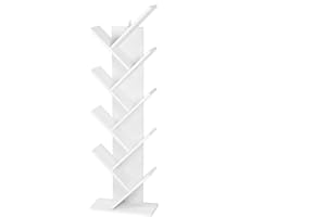 EUGAD Bookcase Standing Shelf Unit Tree-shape Storage Shelves with 10 Dividers Bookshelves File Racks Wooden 40x20x127cm, white