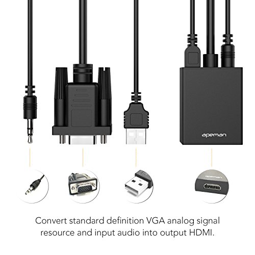 APEMAN VGA auf HDMI Konverter Adapter VGA zu HDMI mit Audio-Übertragung 1080P HDTV und USB-Kabel für Stromversorgung unterstützt für TV, Computer, Projektor, Laptop, DVD, AV - 2