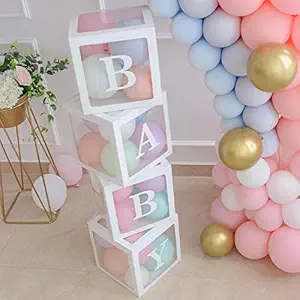 Party Propz Baby Balloon Box for Baby Shower Decoration - 4Pcs 1 Set 1st Birthday Decorations for Girls or Boys, Naming Ceremony, Half, 2nd, 3rd Bday, Cake Smash, Balloon Supplies