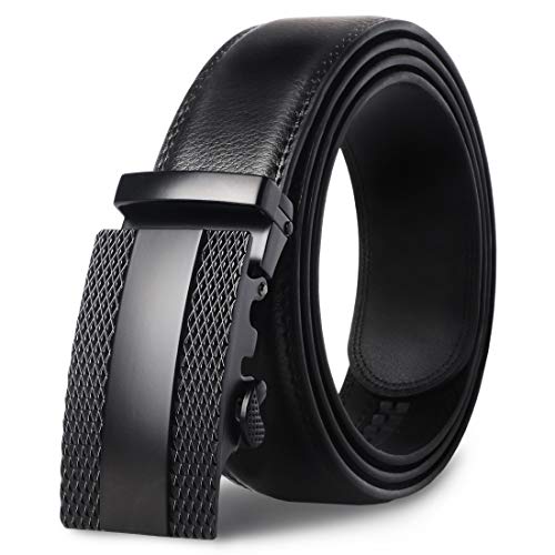 M.R Cinturón Hombre Cuero Cinturones Piel Automática Con Hebilla Trinquete Plateada