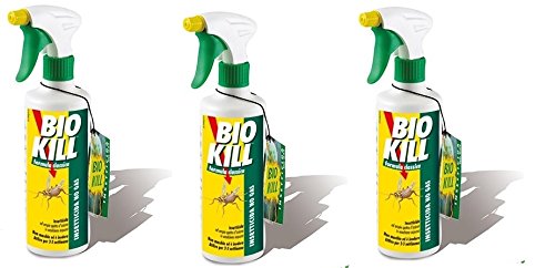 Bio Kill - insecticida espray, Fórmula Clásica, 3 paquetes de 500 ML ? eficaz contra todos los insectos de sangre fría ? Espray ? contra moscas ? chinches ? hormigas ? cucarachas ? mosquitos