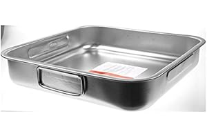 Steel pan Teglia Tegame Lasagnera Pizza Focaccia in Acciaio Inox 32X32Cm Antiaderente
