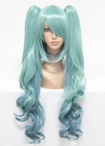 Preisvergleich Produktbild Ladieshair Cosplay Perücke blau 80cm wellig Lolita Wig