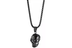 EUJEBEDA Collier Tete de Mort Homme Pendentif Balle/Casque avec Crane Personnalisable Bijoux Tête de Crâne Gothique Acier Inoxydable/Noir avec Chaîne Réglable