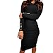Produktbild Elecenty Damen Langarmkleid Tasten Partykleid Pencil Minikleid Rock Mädchen Kleider Frauen Mode Kleid Knielang Kleidung Solide Cocktailkleider Abendkleider (XL, Schwarz)
