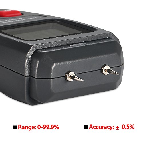 GRDE Digitaler Feuchtigkeitstester für Holz mit LCD-Display, Anzeige von 0 %-99,9 %, 2-Pin-Sensor, für 4 Holzarten geeicht, 9V-Batterie enthalten - 5