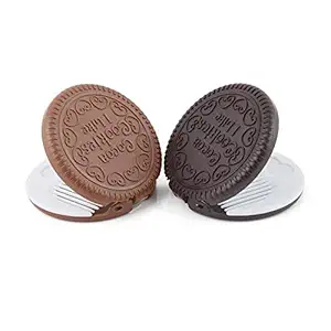 Yueton Pack of 2 Mini Pocket Chocolate Cookie Compact Mirror with Comb