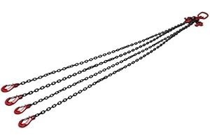 GOTOTOP Élingue de Chaîne de Levage Robuste, 2 Mètres 4 Tonnes 6 mm Chaîne de Levage Réglable avec 4 Crochets pour Mines, Ports, Bâtiments, Aciéries, Opérations de Grue
