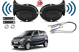 SHOP4U Square Shape Car Windtone Horn with Relay and Wire for Maruti Suzuki Alto-800 Set of 2 (Black)