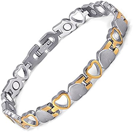 Ailina Exquisite Stainless Steel Womens Magnetic Gold Black Bracelet with Magnets and Free Link Removal Kit