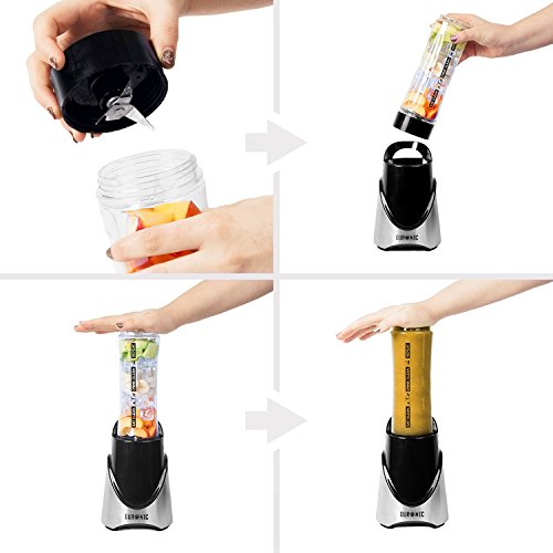 Duronic BL3 /SS Mix & Go Sportmixer für Smoothies, Proteinshakes und Sportgetränke – 300W Mini-Mixer – inklusive 2 x 600ml BPA-freien Flaschen – in schwarz - 7