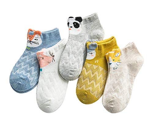 Chaussettes Enfant Motif Animal Mignon Coton Socquettes Sport Loisir Chaussettes Courtes en 100% Coton pour Garçons Filles Adolescents 2-11 Ans, Lot de 5