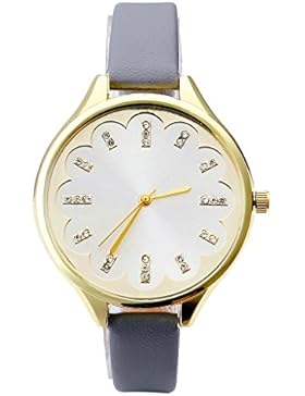 JSDDE Uhren,Elegante Damen-Armbanduhr mit Strass XS Slim Lederband Kleid Uhr Blumen Ladies Dress Analog Quarzuhr...