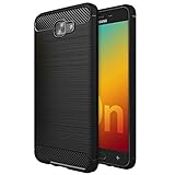 CareFone Carbon Fiber Shock Proof Rugged Armor Case with Metallic Brush Finish For Samsung Galaxy On7 Prime [January 2018 Release]
