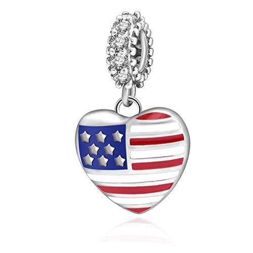 Hoobeads - Ciondolo con Bandiera Americana, in Argento Sterling 925, smaltato e Base, Colore: Pendant, cod