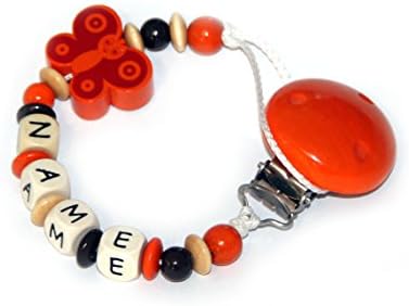 Baby Dummy Chain with Wooden Beads and Name of your choice. Butterfly small ding