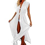 MuRstido Vestido Túnica Mujer Largo, Cárdigan Playa Algodón Verano Pareo Bikini Cover Up Encaje