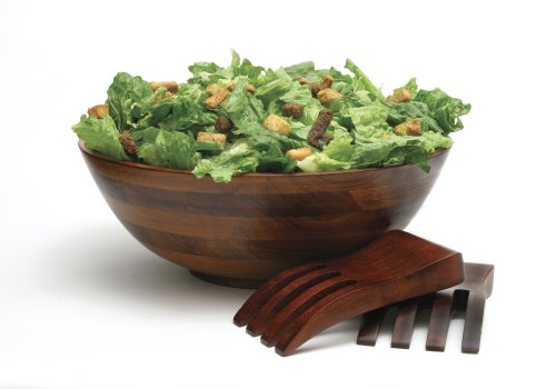 Lipper International Cherry Finished Footed Serving Bowl with 2 Salad Hands, Large, 13.75" Diameter x 5" Height, 3-Piece Set