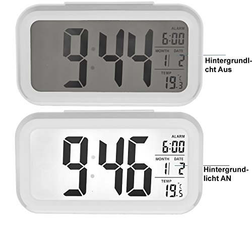 Digital Wecker Reisewecker Digitaluhr großem LED Display Lichtsensor Datumsanzeige snozze Temperaturanzeige Farbe Weiß - 3