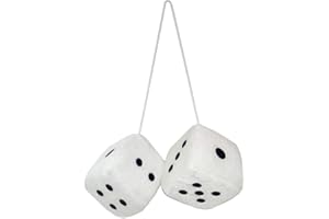 BAKERMICHE 1 Paar flauschige Würfel Autospiegel Hängewürfel Retro Quadrat Plüsch Fuzzy Würfel Auto Rückspiegel Dekoration Auto Innenraum Zubehör weiß