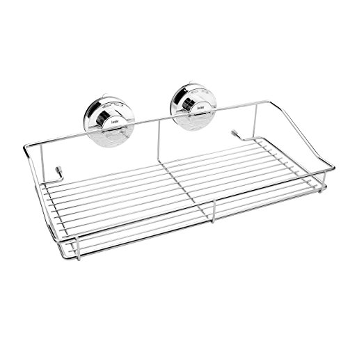 Locisne Edelstahl-Vakuum-Saug-Caddy-Regal Rostfrei mit zwei drehen u. Verriegeln Sie Viereck-super starken Wand-Halter für Küche-Badezimmer-Speicher-Korb
