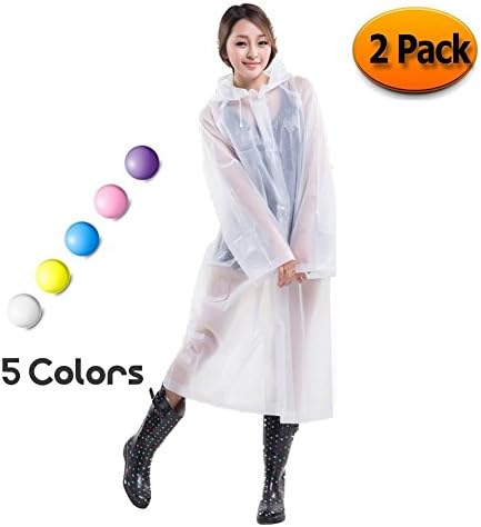 Eklead Rain Poncho for Mens Women - Packable PVC Lightweight Adult Raincoat with Hoods and Sleeves Perfect for Camping,Traveling and Outdoor Activities White (2 Pack)