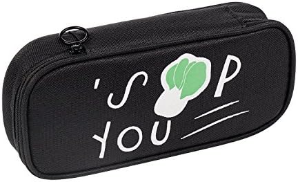 Pencil Case, Canvas Large Capacity Zipper Pencil Bag, Multiple Dividers-Cuboid Students Pencil Pouch / Makeup Cosmetic Case