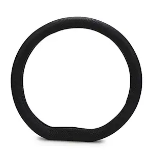 Zapcart Extra Grip Faux Leather 02 Flat Bottom D-Shape Anti-Slip Steering Wheel Cover Compatible with Kia Seltos, Black