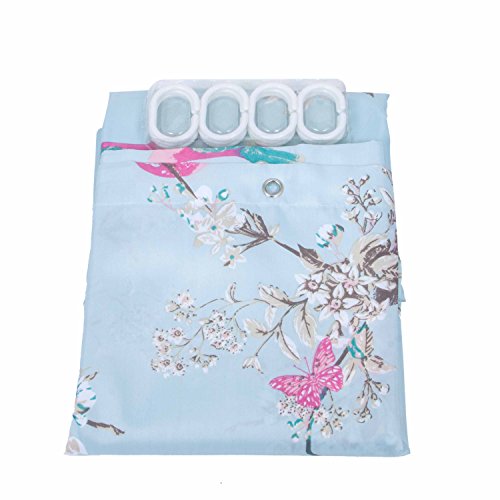 Alicemall Duschvorhang Bad Wasserdicht Anti-Schimmel Vorhang Blau 180cmx180cm (Vögel und Blumen) - 4